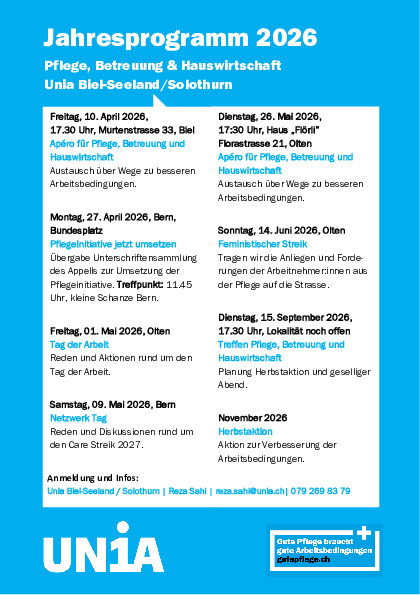 Jahresprogramm 2026 Unia Gruppe Pflege