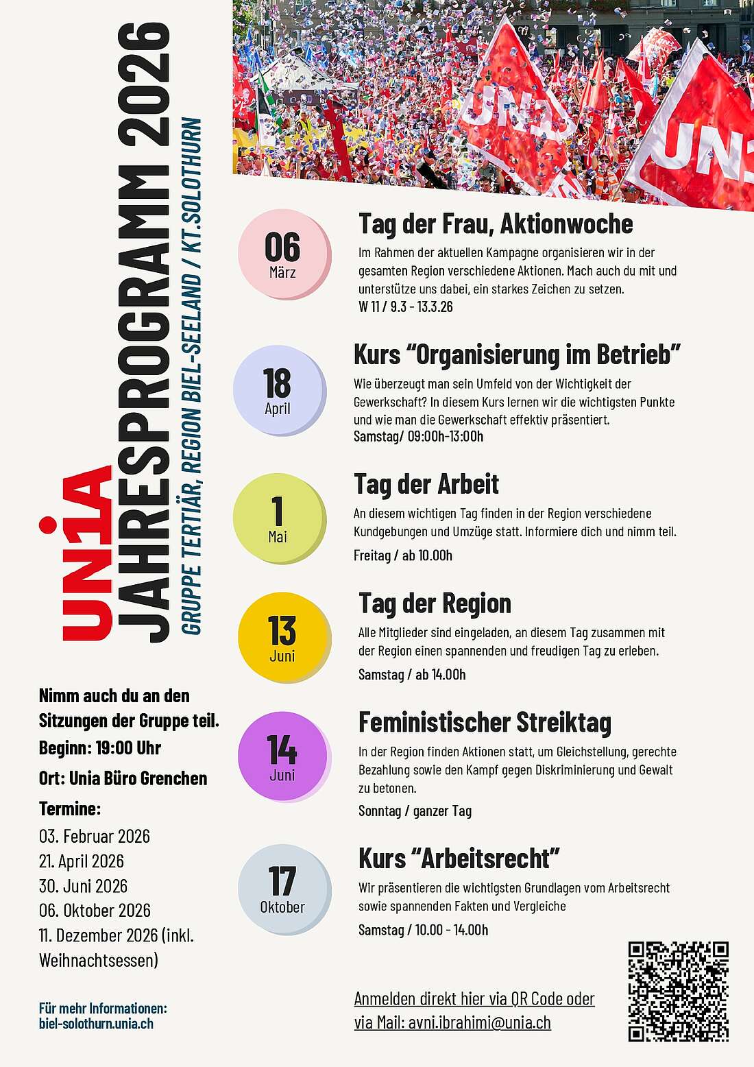 Jahresprogramm 2026 Unia Gruppe Tertiär